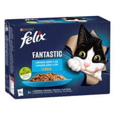 Felix Fantastic Multipack žepek 12x85g z lososom, iverko, tuno in polenovko v želeju