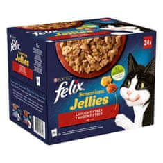 Felix Sensations Jellies vrečka 24x85g govedina s paradižniki, piščanec s korenjem, raca, jagnjetina v okusnem želeju