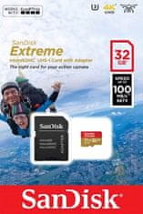 Extreme microSDHC 32GB + SD Adapter for Action Sports Cameras - 100MB/s A1 C10 V30 UHS-I U3