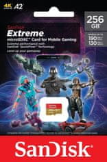 SanDisk Extreme microSDXCza Mobile Gaming 256GB branje 190MB/s pisanje130MB/s A2 C10 V30 UHS-I U3