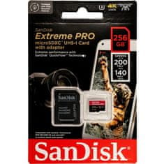 SanDisk Extreme PRO microSDXC 256GB + SD Adapter do 200MB/s/140MB/s A2 C10 V30 UHS-I U3
