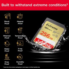 SanDisk Extreme PLUS 256GB SDHC Mspominska kartica 180MB/s in 130MB/s branje/pisanje, UHS-I, Class 10, U3, V30