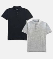 PANTONECLO Komplet dveh Moških polo majic iz pike pletenine - rebrast ovratnik in manšete, Črna in siva, XL