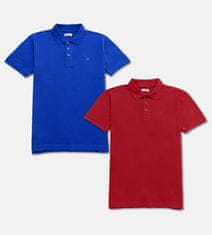 PANTONECLO Komplet dveh Moških polo majic iz pike pletenine - rebrast ovratnik in manšete, kraljevsko modra in rdeča, XL