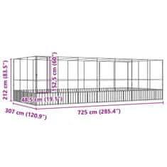 Vidaxl Voliera s podaljškom srebrna 725x307x212 cm jeklo