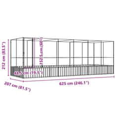 Vidaxl Voliera s podaljškom srebrna 625x207x212 cm jeklo