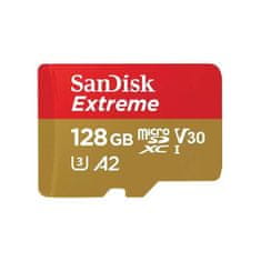 SanDisk Pomnilniška kartica Extreme microSDXC 128GB 190MB/s / 90MB/s A2 C10 V30 UHS-I U3, adapter