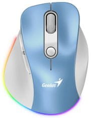 Genius Ergo 9000S Pro Light Blue/ dvojni Bluetooth + 2,4 GHz/ 2400 dpi/ brezžično/ 6 gumbov/ polnilno/ RGB/ modro in belo