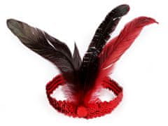 Karnevalski naglavni trak iz bleščic z retro perjem - rdeč