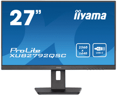 iiyama ProLite monitor XUB2792QSC-B5 27" IPS, 2560x1440, ultra tanek okvir, črn, HDMI, Display Port, povezljivost USB-C, nastavljiva višina