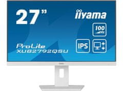 iiyama ProLite monitor XUB2792QSU-W6 27" IPS, 2560x1440, FreeSync, 3-stranski brez robov, bela, HDMI, Display Port, USB Hub, nastavljiva višina, 100 Hz