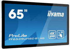iiyama Prolite monitor TF6539UHSC-B1AG 65" črn, IPS, proti bleščanju, 4K UHD, projektivno kapacitivno 50 točk na dotik, 24/7, ležeče/pokončno/s licem navzgor, odprt okvir