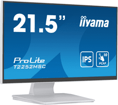 iiyama iiyama ProLite monitor T2252MSC-W2 22" bel, IPS, projektivna kapacitivnost 10 točk na dotik, HDMI, Display Port, steklena zasnova od roba do roba, premaz proti prstnim odtisom