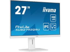 iiyama iiyama ProLite monitor XUB2792QSU-W6 27" IPS, 2560x1440, FreeSync, 3-stranski brez robov, bela, HDMI, Display Port, USB Hub, nastavljiva višina, 100 Hz