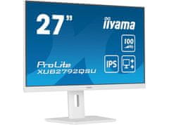 iiyama ProLite monitor XUB2792QSU-W6 27" IPS, 2560x1440, FreeSync, 3-stranski brez robov, bela, HDMI, Display Port, USB Hub, nastavljiva višina, 100 Hz