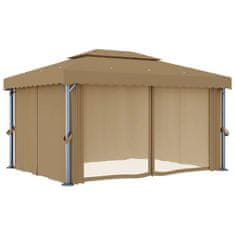 Vidaxl Paviljon z zaveso 4x3 m taupe aluminij