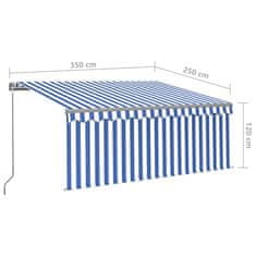 Vidaxl Ročno zložljiva tenda s senčilom LED 3,5x2,5 m modra in bela