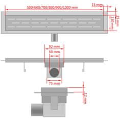 Vidaxl Kanaleta za tuš mehurčki 930x140 mm nerjaveče jeklo