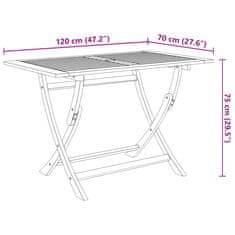Vidaxl Zložljiva vrtna miza 120x70x75 cm trden akacijev les