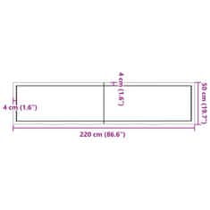 Vidaxl Stenska polica temno rjava 220x50x(2-6) cm trdna hrastovina