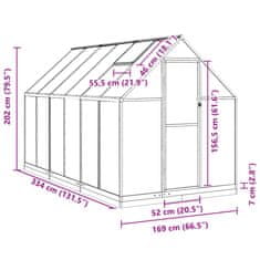 Vidaxl Rastlinjak z okvirjem zelen 334x169x202 cm aluminij