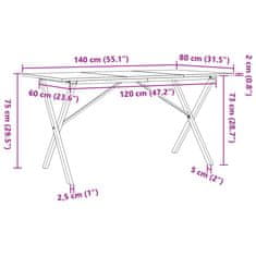 Vidaxl Jedilna miza X okvir 140x80x75 cm trdna borovina lito železo