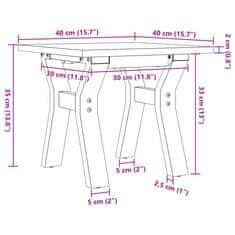 Vidaxl Klubska mizica Y okvir 40x40x35 cm trdna borovina lito železo