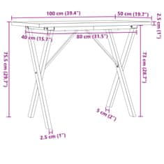 Vidaxl Jedilna miza X okvir 100x50x75,5 cm trdna borovina lito železo