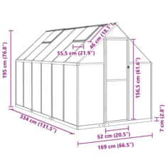 Vidaxl Rastlinjak z okvirjem srebrn 334x169x195 cm aluminij