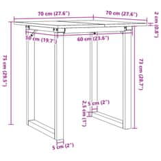 Vidaxl Jedilna miza O okvir 70x70x75 cm trdna borovina lito železo