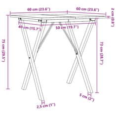 Vidaxl Jedilna miza X okvir 60x60x75 cm trdna borovina lito železo