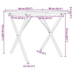 Vidaxl Jedilna miza X okvir 90x90x75,5 cm trdna borovina lito železo