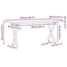 Vidaxl Klubska mizica X okvir 110x40x45,5cm trdna borovina lito železo