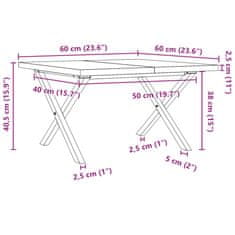 Vidaxl Klubska mizica X okvir 60x60x40,5 cm trdna borovina lito železo