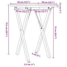 Vidaxl Jedilna miza X okvir 50x50x75,5 cm trdna borovina lito železo