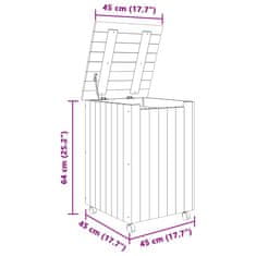 Vidaxl Koš za perilo s kolesi RANA bel 45x45x64 cm trdna borovina