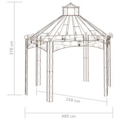 Vidaxl Vrtni paviljon antično rjav 400x258x378 cm železo