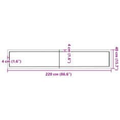 Vidaxl Stenska polica temno rjava 220x40x(2-4) cm trdna hrastovina