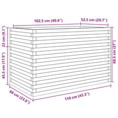 Vidaxl Vrtno cvetlično korito 110x60x68,5 cm trdna borovina