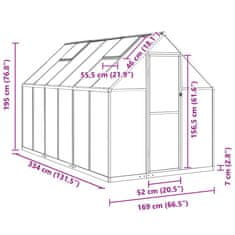 Vidaxl Rastlinjak z okvirjem zelen 334x169x195 cm aluminij