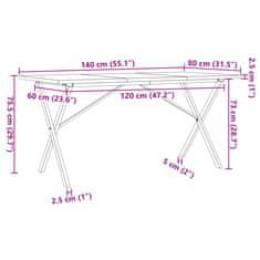 Vidaxl Jedilna miza X okvir 140x80x75,5 cm trdna borovina lito železo