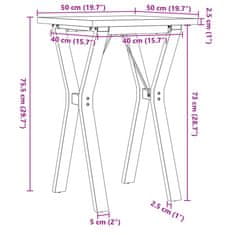 Vidaxl Jedilna miza Y okvir 50x50x75,5cm trdna borovina lito železo