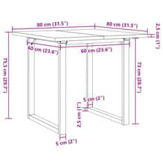 Vidaxl Jedilna miza O okvir 80x80x75,5 cm trdna borovina lito železo