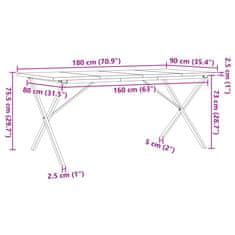 Vidaxl Jedilna miza X okvir 180x90x75,5 cm trdna borovina lito železo