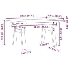 Vidaxl Klubska mizica X okvir 80x50x40,5 cm trdna borovina lito železo