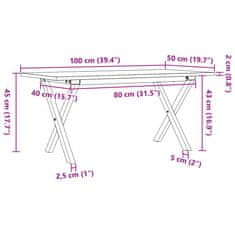 Vidaxl Klubska mizica X okvir 100x50x45 cm trdna borovina lito železo