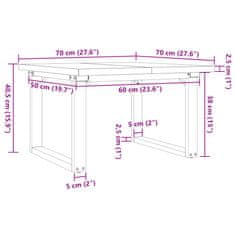 Vidaxl Klubska mizica O okvir 70x70x40,5 cm trdna borovina lito železo