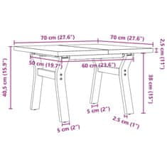 Vidaxl Klubska mizica Y okvir 70x70x40,5 cm trdna borovina lito železo