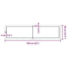 Vidaxl Stenska polica temno rjava 160x40x(2-6) cm trdna hrastovina