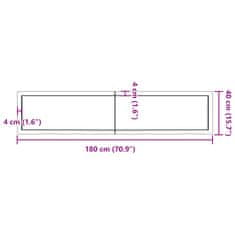 Vidaxl Stenska polica temno rjava 180x40x(2-4) cm trdna hrastovina